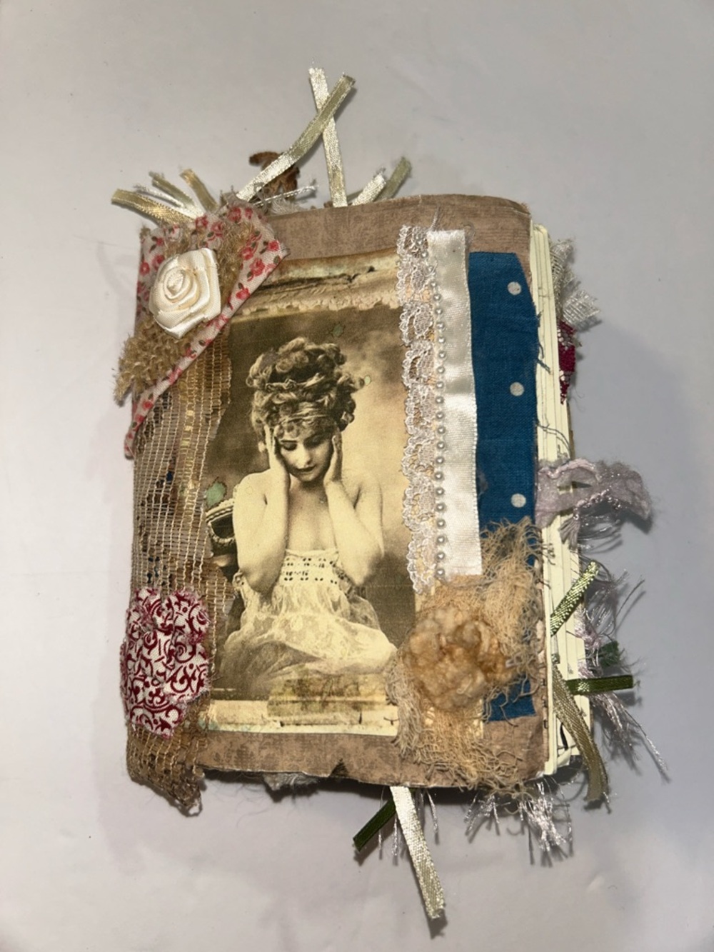 Small Handmade Vintage Inspired Victorian Fabric Junk Journal Lace